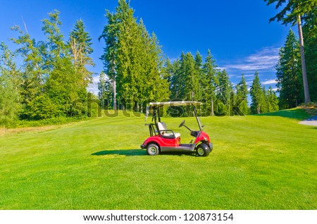 Golf cart at the beautiful golf course