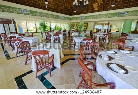 Restaurant Interior  of the luxury caribbean resort. Bahia Principe, Riviera Maya.