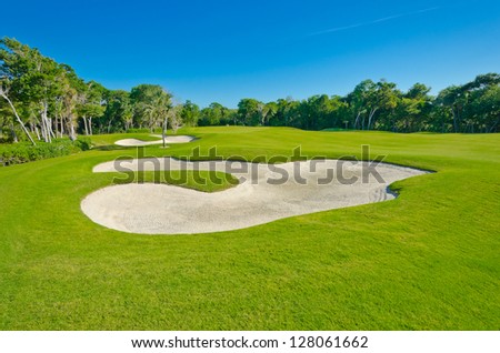 Sand bunkers on the golf course. Mexican resort. Bahia Principe, Riviera Maya.