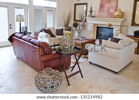 Living Room on Luxury Living Room With The Marble Floor  Interior Design  Stock Photo