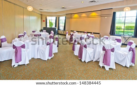 Fragment of the Interior of a wedding banquet in restaurant, reception venue   tables.