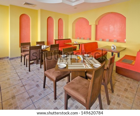 Interior of caribbean mexican traditional style  restaurant.