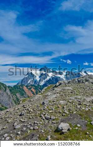 Gorgeous view, outlook at the Mount Baker lands and wilderness. North America. Vertical.