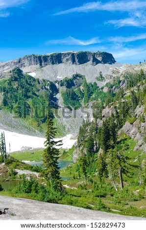 Table mountain at Mount Baker lands and wilderness.  North America. Vertical.