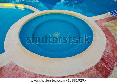 Swimming pool, bath at the luxury mexican resort. Bahia Principe, Riviera Maya.