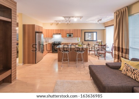 Luxury and nicely decorated living set, kitchen and the living suite, room. Interior design.