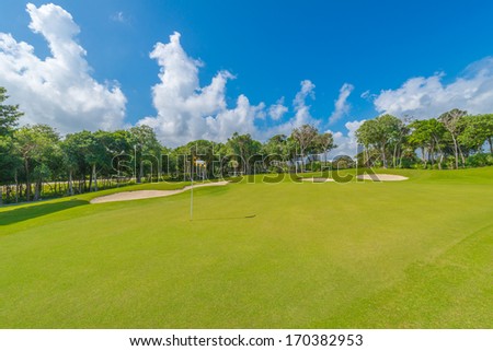 Sand bunkers on the golf course Mexican resort Bahia Principe Riviera Maya Sand bunkers on the golf course Mexican resort Bahia Principe Riviera Maya