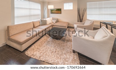Luxury Modern Living Suite, Room With Sofa And Chairs. Interior Design Of A Brand New Townhouse.