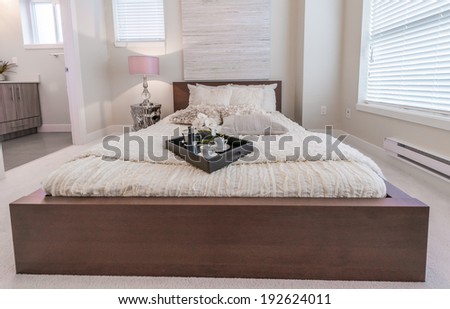 Modern comfortable and elegant luxury master bedroom. Interior design.