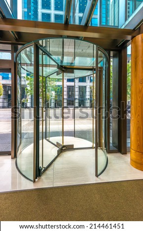 Entrance, exit of the of modern lobby, hallway of the luxury hotel, shopping mall, business center in Vancouver, Canada. Interior design.