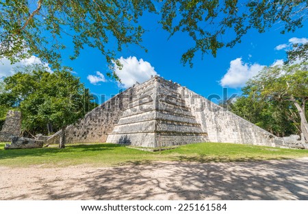 Ancient Mayan civilization historical ruins. Kukulcan Temple at Chichen Itza, Mexico.