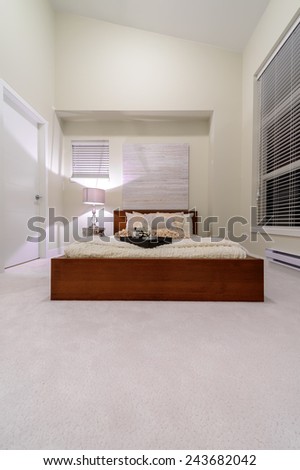 Modern and elegant luxury master bedroom. Interior design. Vertical.