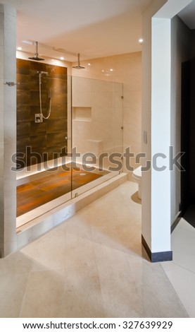 Nicely decorated modern washroom in the luxury hotel. Interior design.