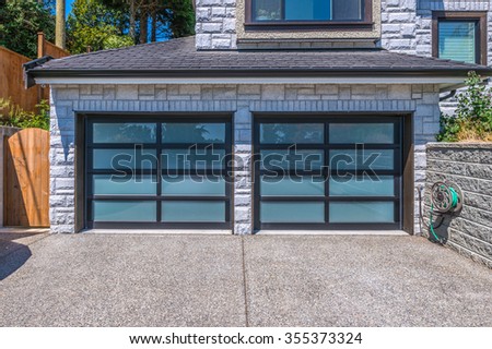 Double doors garage.  North America.
