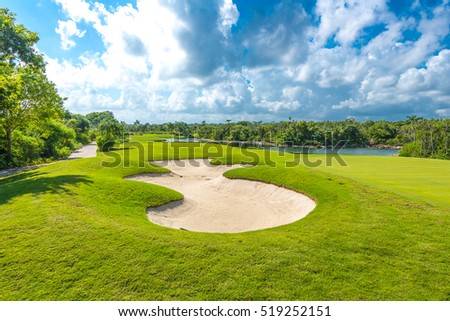 Sand bunkers at the beautiful golf course.