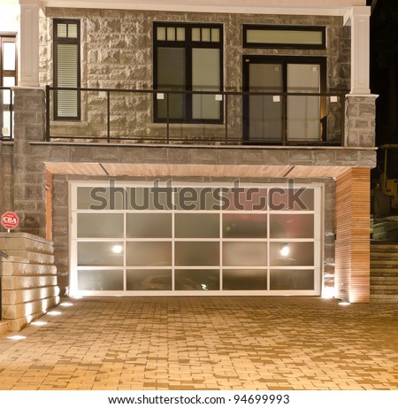 Original (glass) garage doors at the night (dick) time.