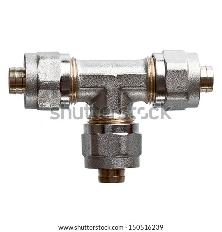 Fittings for water supply system in house, isolated on white