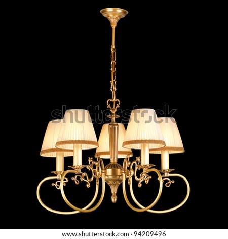 Vintage chandelier isolated on black background with clipping path