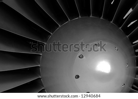 The center hub of a turbofan (jet) engine, a powerful symbol of industry and technology