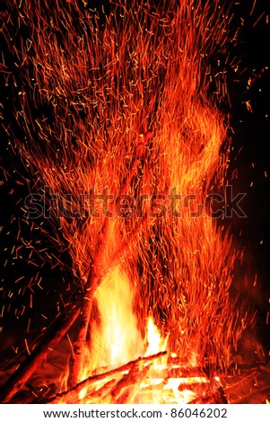 Sparkling campfire with black background