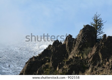 Rock Face and Snowy Hills