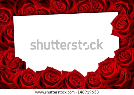 frame of beautiful petals of red roses