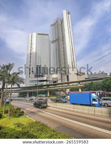 Skyscraper and traffic in central Hong Kong (Hong Kong island)