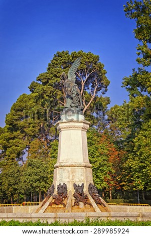Fallen Angel (Angel caido) statue in Retiro garden in Madrid