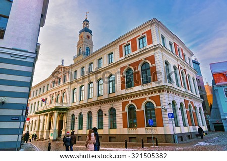 Exterior of Riga City Council located in the historic center of Riga at Town Hall Square. Latvia, Europe
