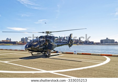 Helicopter parked at the helipad. New York City, USA