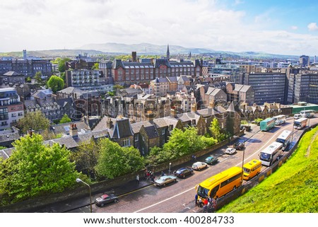 View to the Old Town of Edinburgh in Scotland. Edinburgh is the capital of Scotland in the United Kingdom.