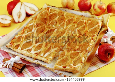 Portions of appetizing freshly baked apple pie.
