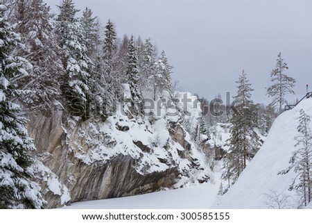 Snowy canyon in russian winter season at day time with overcast sky