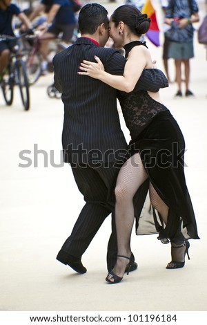 GOLD COAST - AUSTRALIA - 18 MARCH: Unidentified pair dancing tango on Japan & Friends Day festival. 18 March 2012 on Gold Coast, Australia. Street dancers performing tango