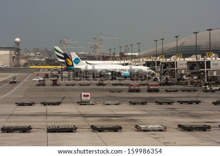 DUBAI, UAE - MAY 19: Dubai International Airport, one of the busiest airports, as seen on May 19, 2013. It is a major airline hub in the Middle East, and is the main airport of Dubai.
