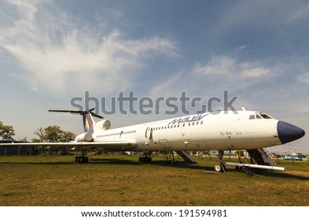BUBAPEST-MAY 7: MALEV Aircraft  Museum Soviet aircraft TU 154  the Hungarian airline \