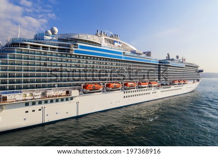 ISTANBUL,TURKEY  MAY 25: Cruise liner Princess is docked  in Port of Istanbul  Turkey on May 25, 2014 in. Close to 150  200 000 vacationers travels  to Istanbul each year by cruise ships alone..