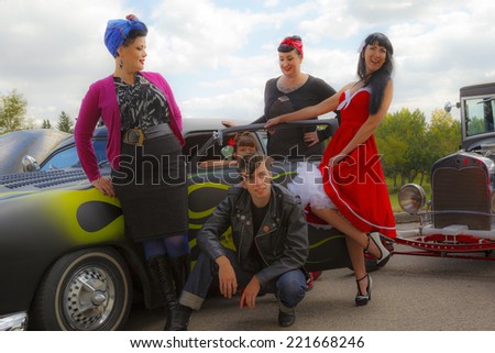 THORNCLIFF CALGARY CANADA, SEPT 13 2014: The annual Show and Shine with Pin Up Girls  