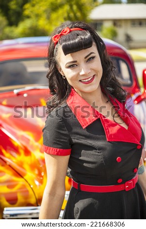 THORNCLIFF CALGARY CANADA, SEPT 13 2014: The annual Show and Shine with Pin Up Girls  \
