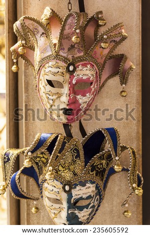 VENICE - JUN 2 2014: street carnival mask shop on in Venice, Italy. The Carnival of Venice is an annual festival, held in Venice, Italy where many visitors come just come to see this event.
