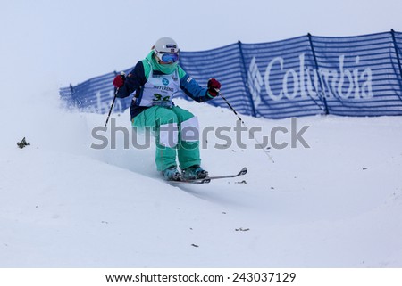 CALGARY CANADA JAN  3  2015.  FIS Freestyle Ski World Cup, Winsport, Calgary Ms. Aurora Amundsen from Norway at the Mogul Free Style World Cup on race day.
