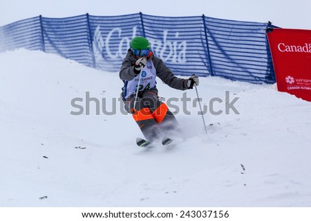 CALGARY CANADA JAN  3  2015.  FIS Freestyle Ski World Cup, Winsport, Calgary Ms. Laura Gresemann from Germany at the Mogul Free Style World Cup on race day.