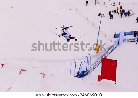 CALGARY CANADA JAN 3 2015. FIS Freestyle Ski World Cup, Winsport, Calgary Ms. Mikaela Metthews from USA at the Mogul Free Style World Cup on race day.