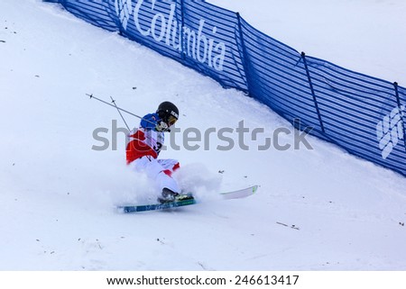 CALGARY CANADA JAN 2 2015. FIS Freestyle Ski World Cup, Winsport, Calgary Mr. Ji-hoyon Kim  from Korea at the Mogul Free Style World Cup on race day.