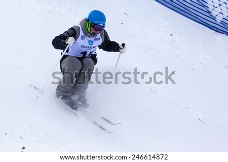 CALGARY CANADA JAN 2 2015. FIS Freestyle Ski World Cup, Winsport, Calgary Mr. Jimi Salone  from Finland  at the Mogul Free Style World Cup on race day.