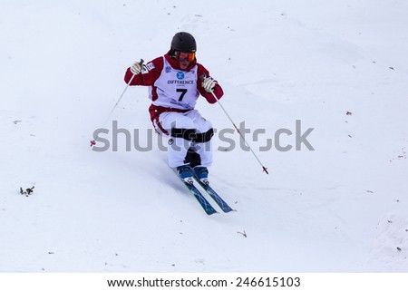 CALGARY CANADA JAN 2 2015. FIS Freestyle Ski World Cup, Winsport, Calgary Mr. Nobuyuki Nishi  from Japan at the Mogul Free Style World Cup on race day.