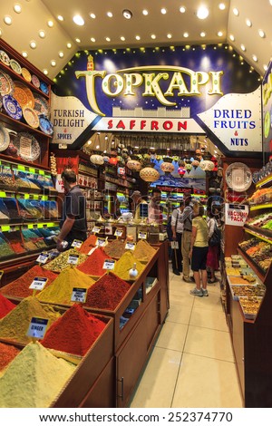 ISTANBUL TURKEY  May 25 2014: People shopping in the Grand, Spice Bazaar  one of the largest covered markets in the world - where locals, visitors shop regularly.