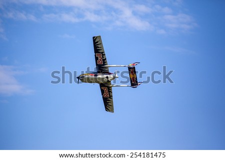 BUDAPEST, HUNGARY - APRIL 30:  Aerobatics planes fly-by   at Budaors airport These planes are designed for aerobatic and tanning  flights on April 30, 2014 near Budapest, Hungary.