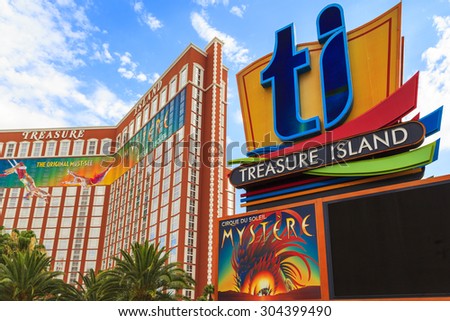 LAS VEGAS, USA - JULY 7 2015: Treasure island hotel and casino in Las Vegas, Las Vegas is one of the top tourist destinations in the world. About 40 million people visiting the city each year.