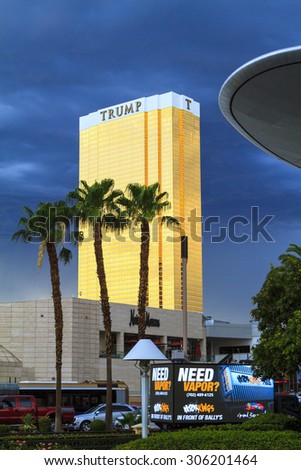 LAS VEGAS, NEVADA - JULY 6, 2015 - The Trump International Hotel in Las Vegas. Trump Hotel Las Vegas is a 64 story luxury hotel, condominium and timeshare near the famous Strip.